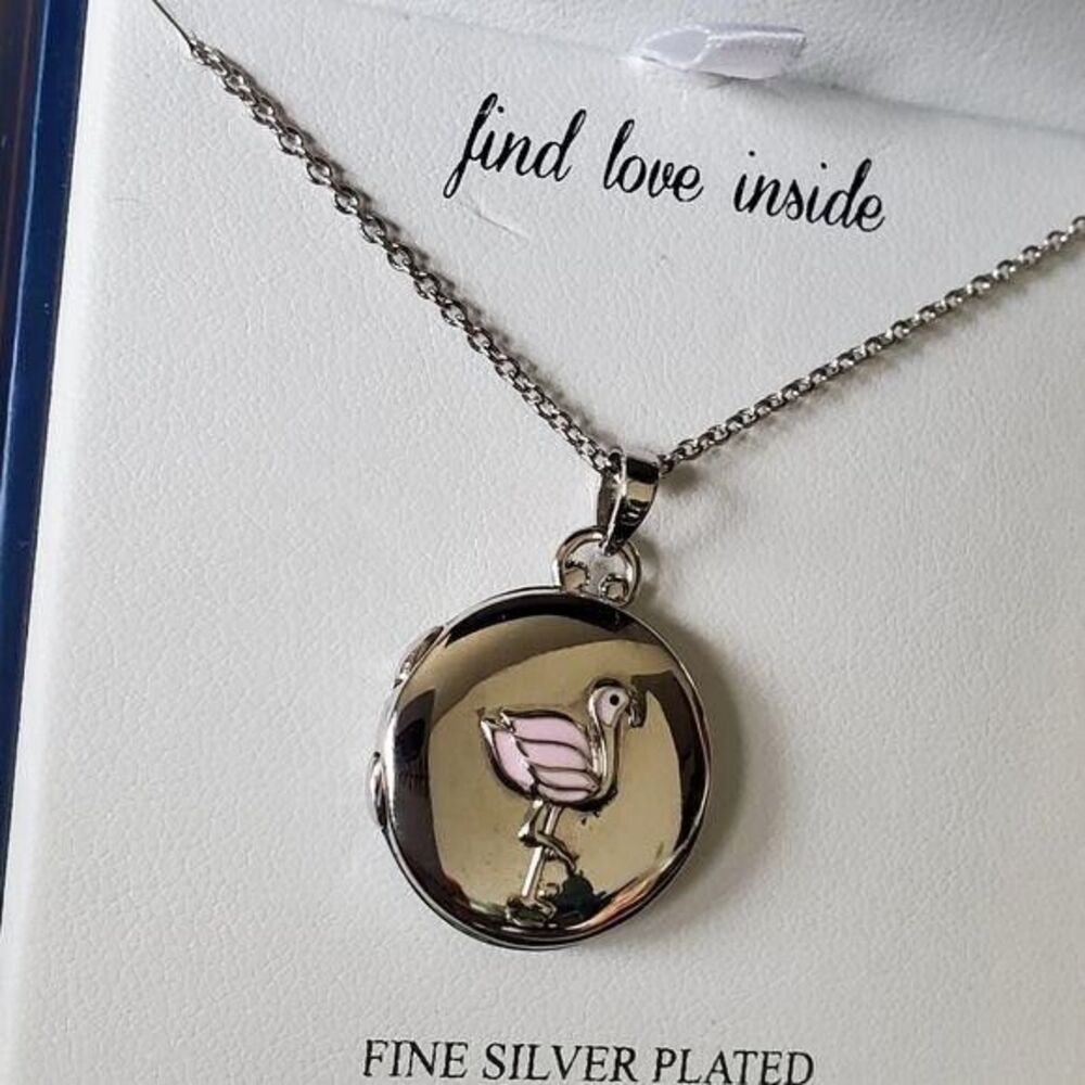 Guiliana silver pltd flamingo locket necklace